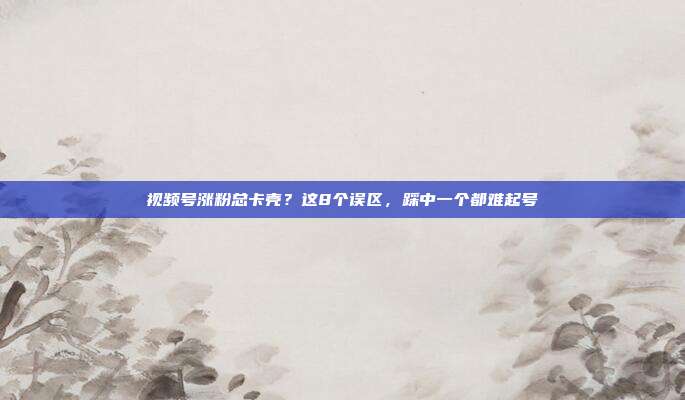 视频号涨粉总卡壳?这8个误区,踩中一个都难起号