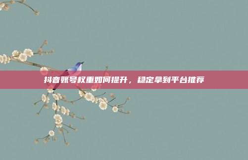 抖音账号权重如何提升,稳定拿到平台推荐