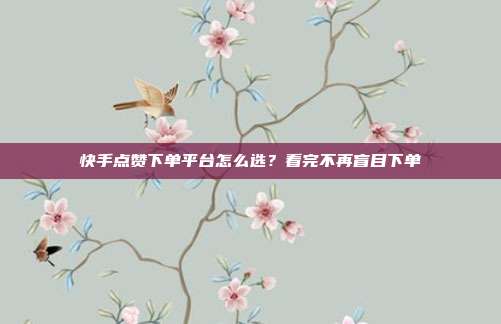 快手点赞下单平台怎么选？看完不再盲目下单