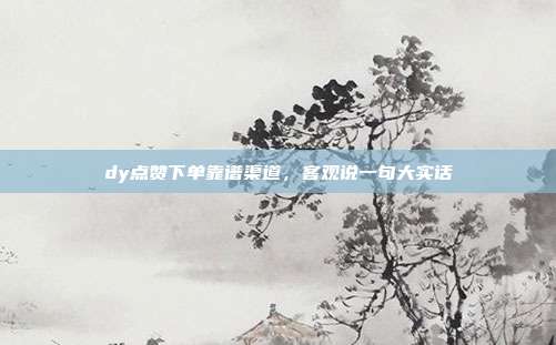 dy点赞下单靠谱渠道，客观说一句大实话