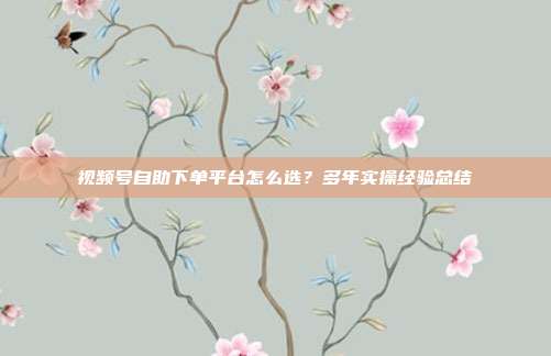 视频号自助下单平台怎么选？多年实操经验总结
