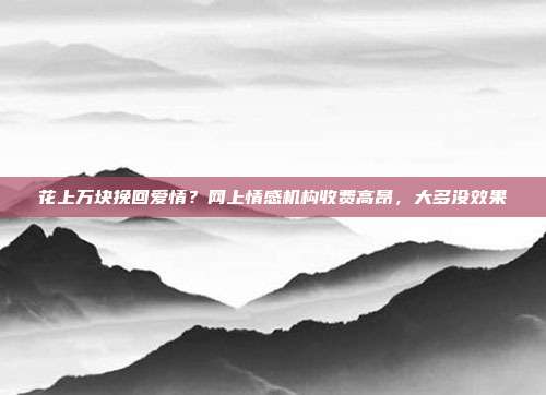 花上万块挽回爱情？网上情感机构收费高昂，大多没效果