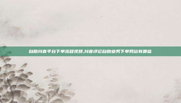 自助抖音平台下单流程视频,抖音评论自助业务下单网站有哪些