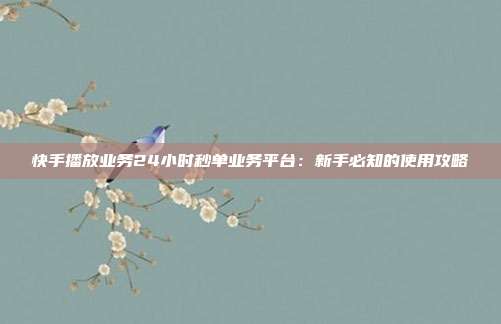 快手播放业务24小时秒单业务平台：新手必知的使用攻略
